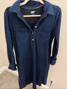 Lands’ End Soft Denim Popover Long-Sleeve Shirt Dress Size Small
